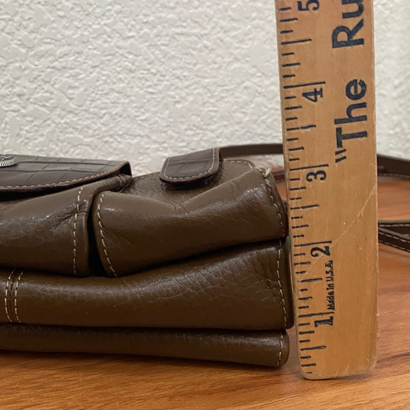 Vintage BRIGHTON Brown Olive Croc Embossed Leather Multifunction Crossbody Bag - Picture 11 of 16